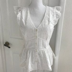 J. Crew White Eyelet Peplum Top Size 8